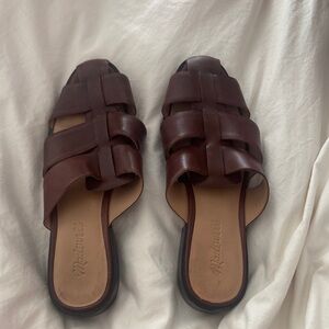 Madewell Dark Brown Woven Leather Slide Sandals